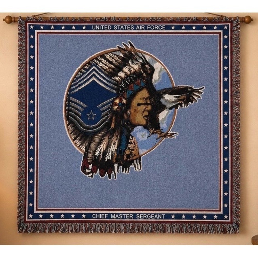 USAF United States Air Force Chief Master Sergeant Woven Tapestry Blanket 50x60